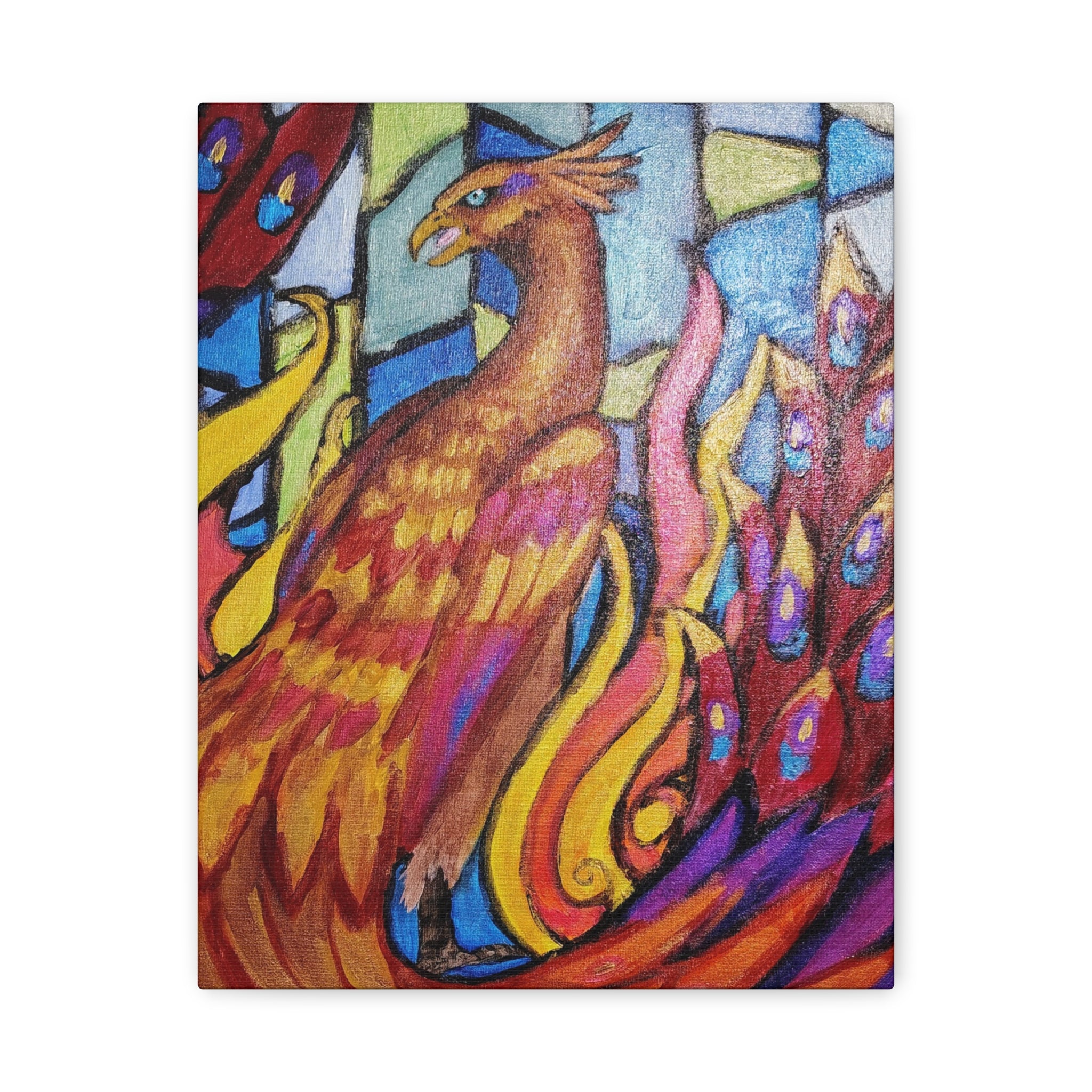 STAINED GLASS PHOENIX Stretched, 1.25"