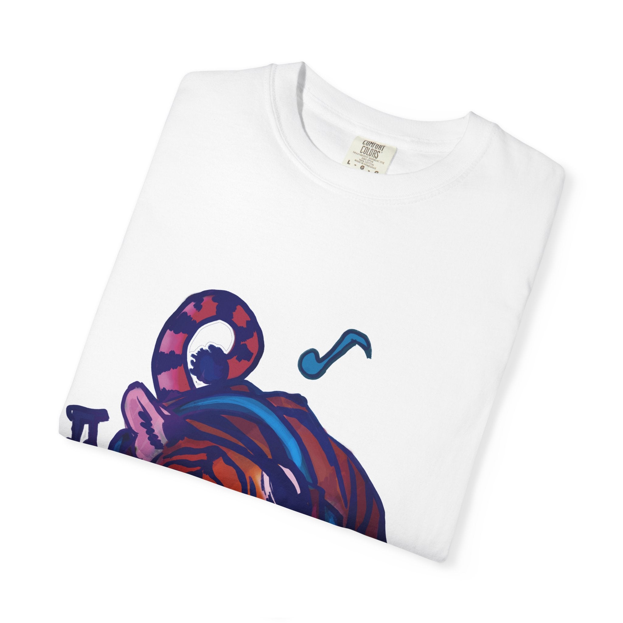 Tiger Listening to Music T-Shirt — Colorful Relaxed Cat Nap Graphic Tee