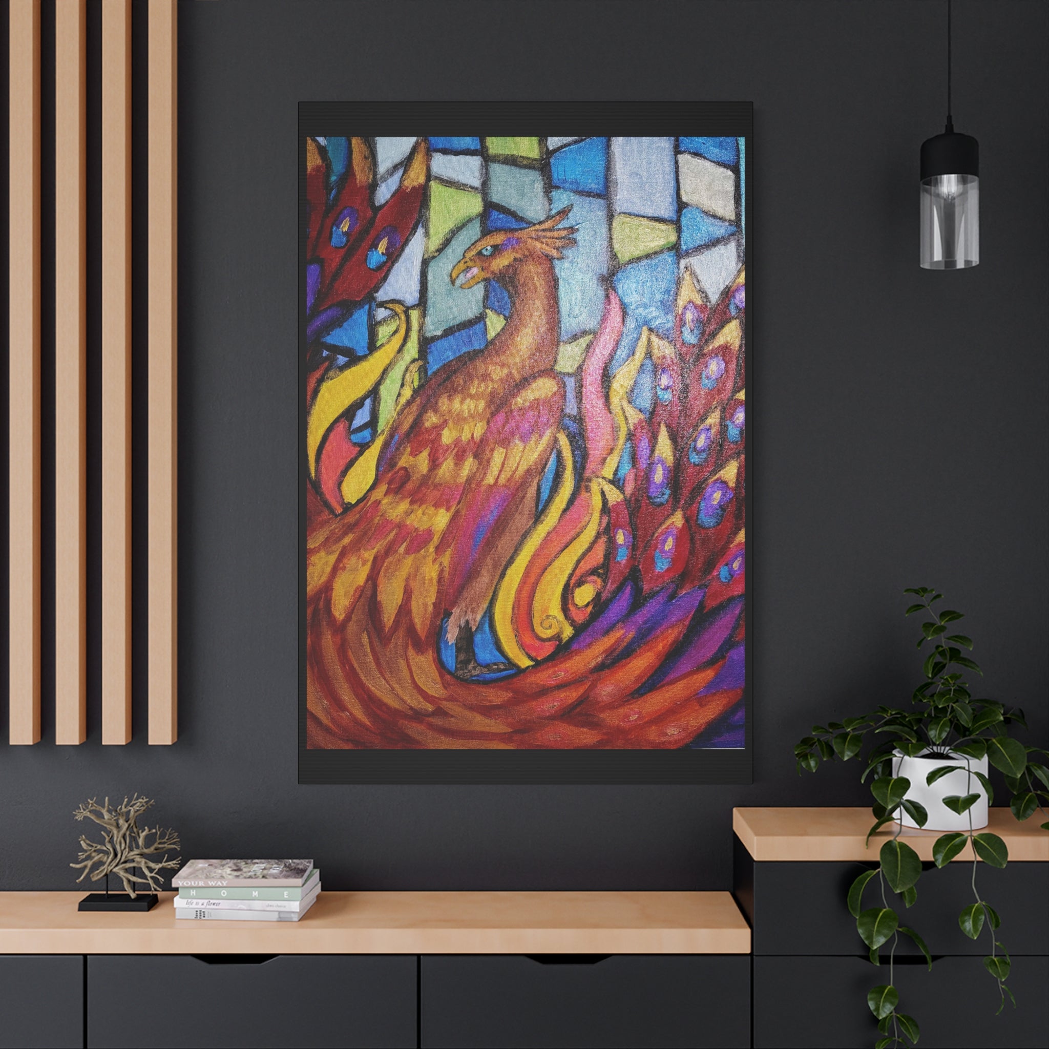 STAINED GLASS PHOENIX Stretched, 1.25"