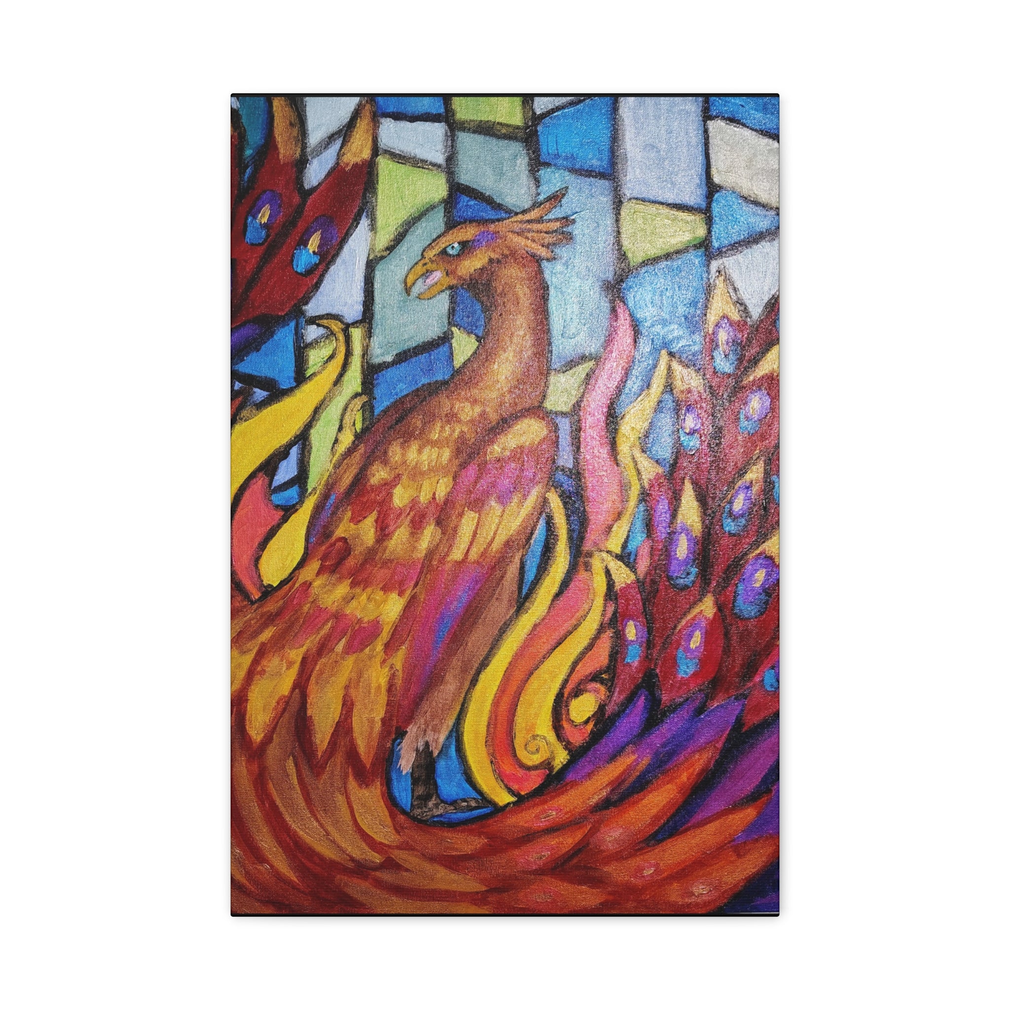 STAINED GLASS PHOENIX Stretched, 1.25"
