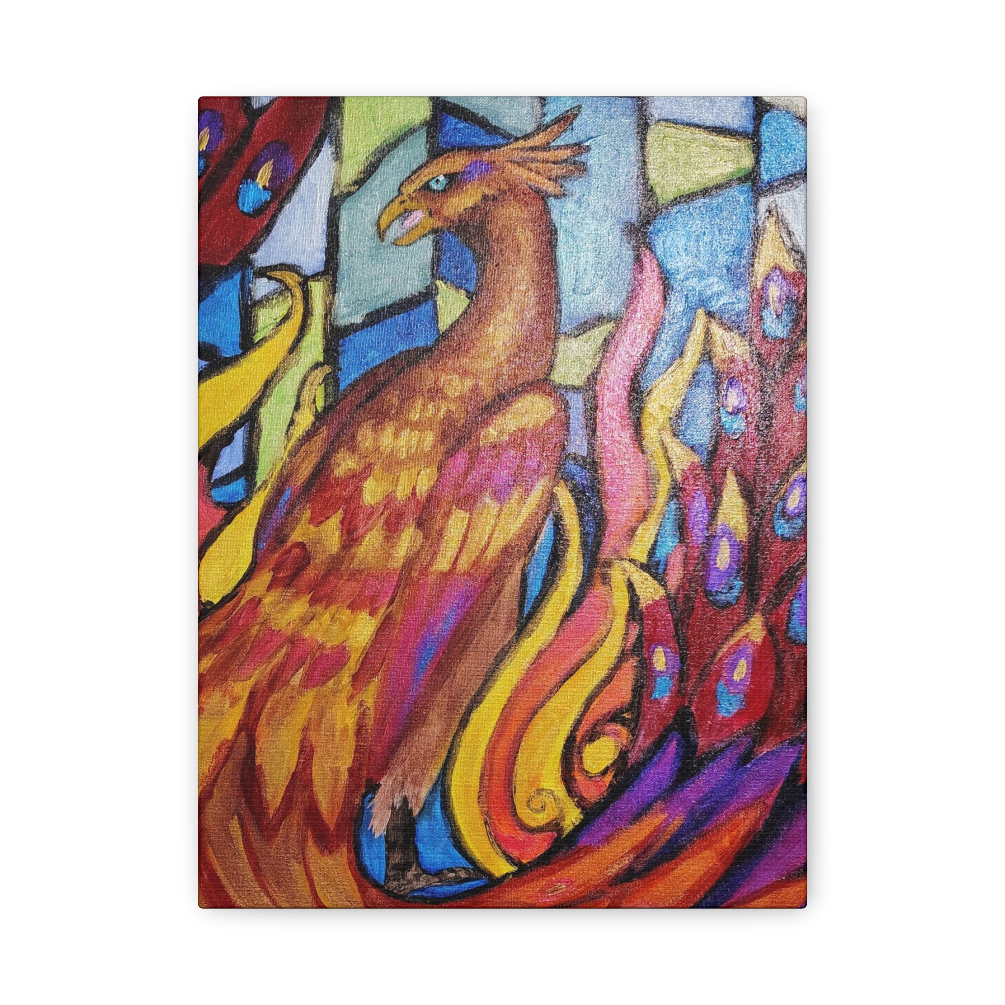 STAINED GLASS PHOENIX Stretched, 1.25"