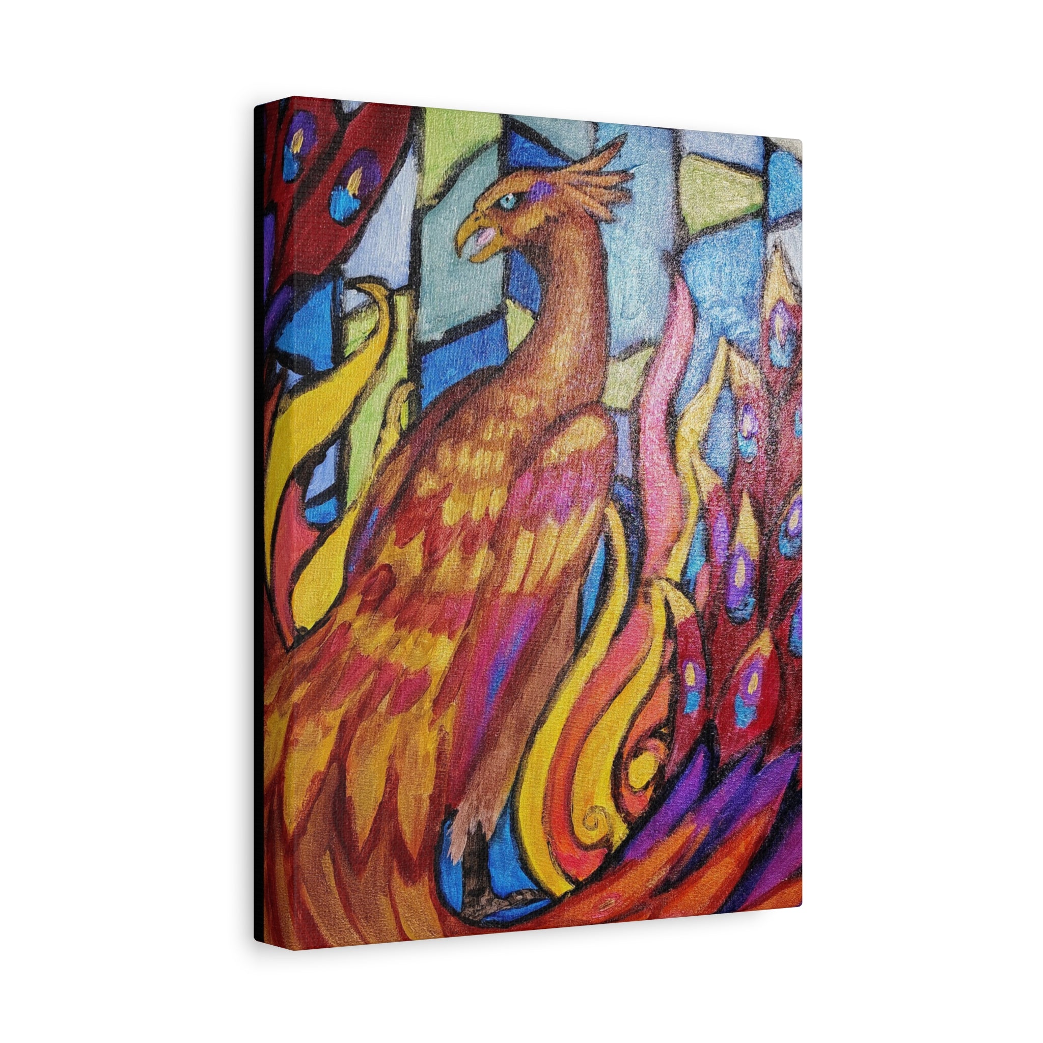 STAINED GLASS PHOENIX Stretched, 1.25"