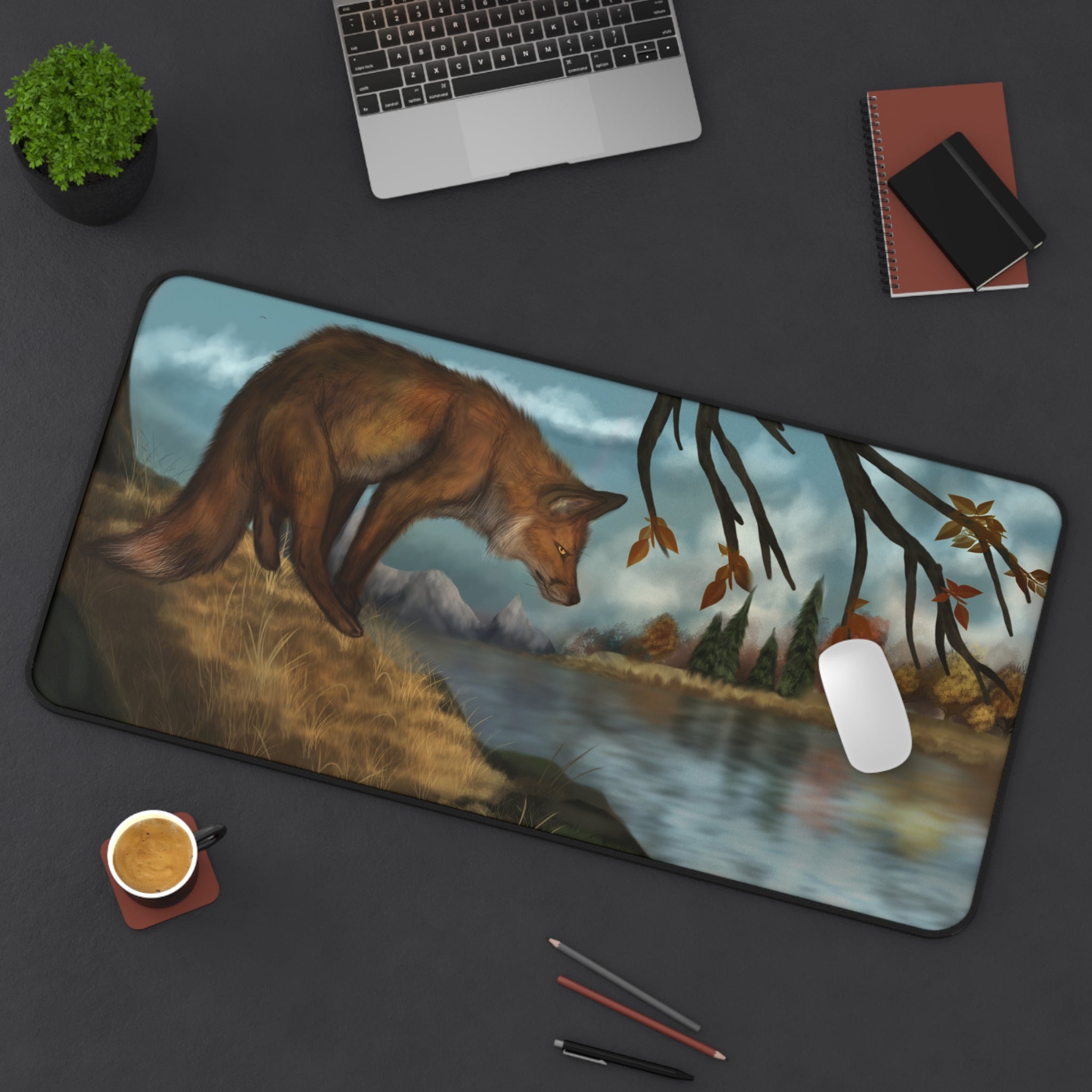 Autumn Fox Lake16x32 Desk Mat