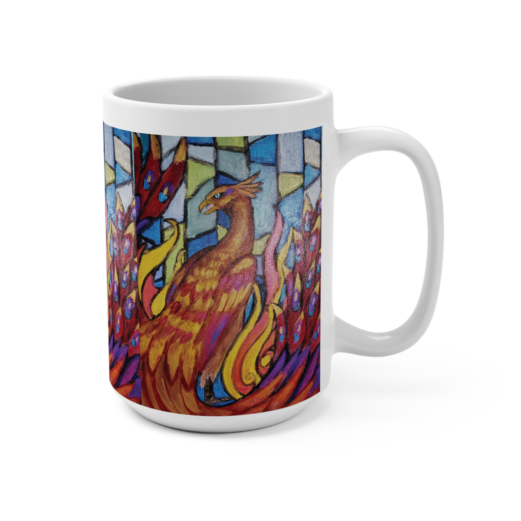 Stained Glass Phoenix white Mug 15oz