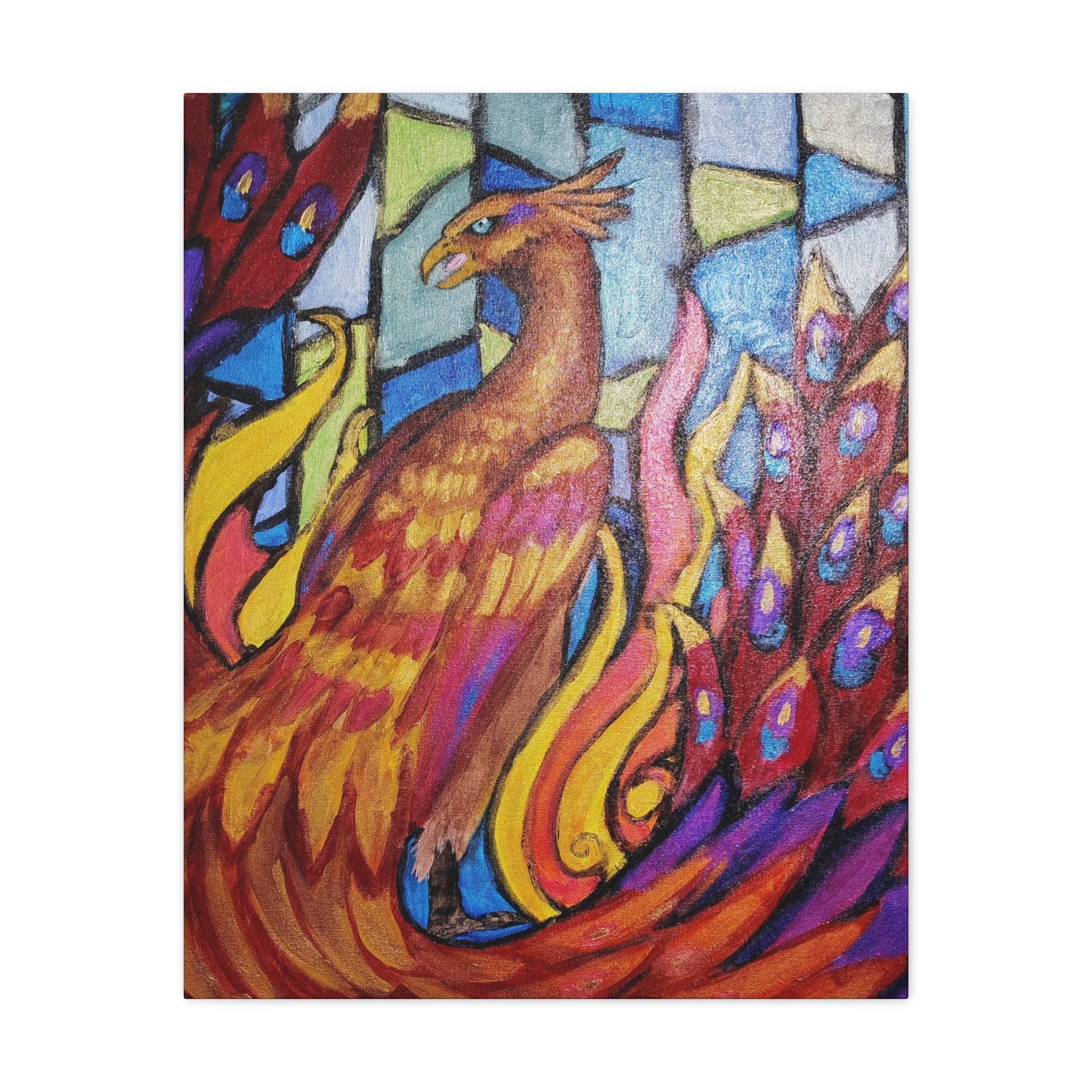 STAINED GLASS PHOENIX Stretched, 1.25"