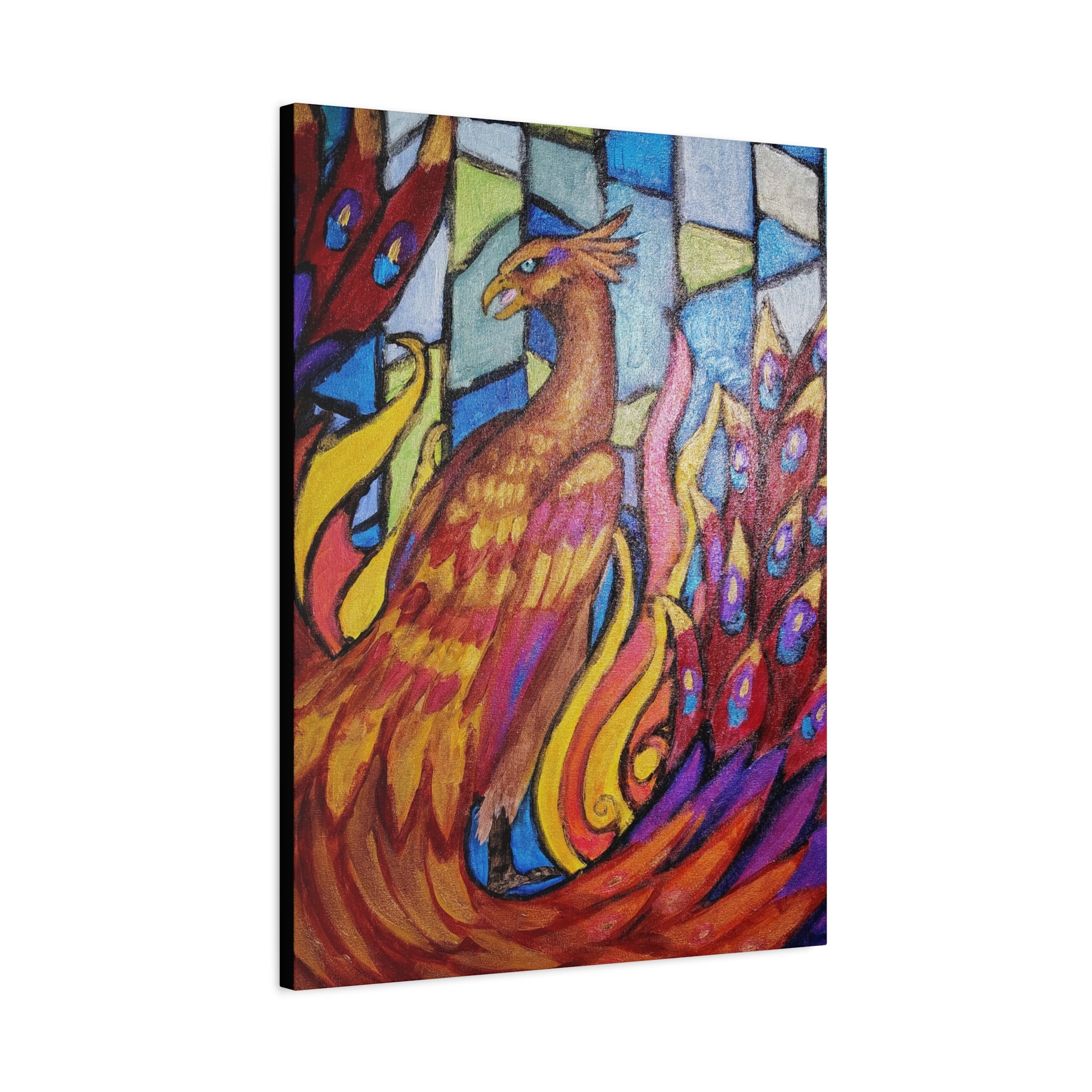 STAINED GLASS PHOENIX Stretched, 1.25"
