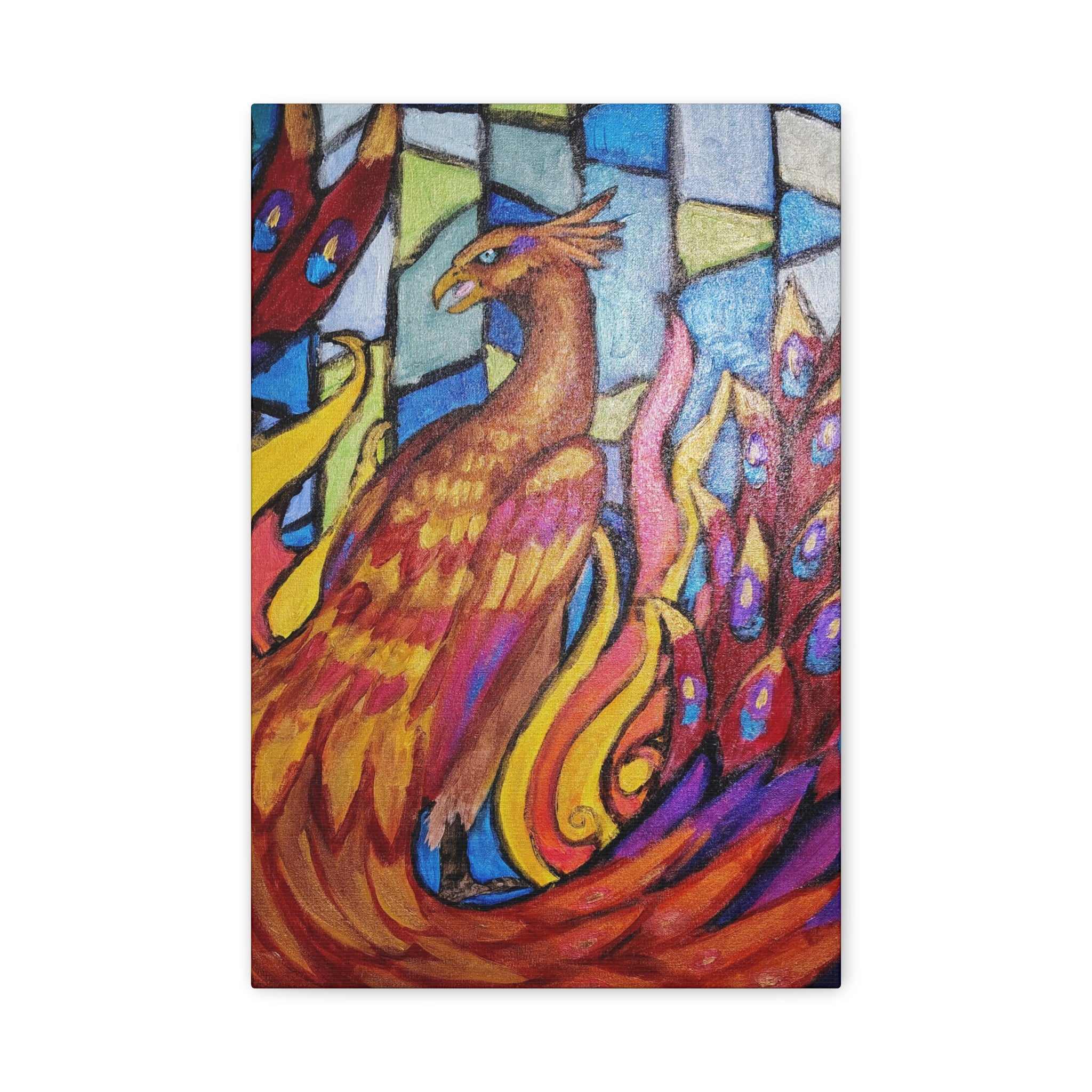 STAINED GLASS PHOENIX Stretched, 1.25"