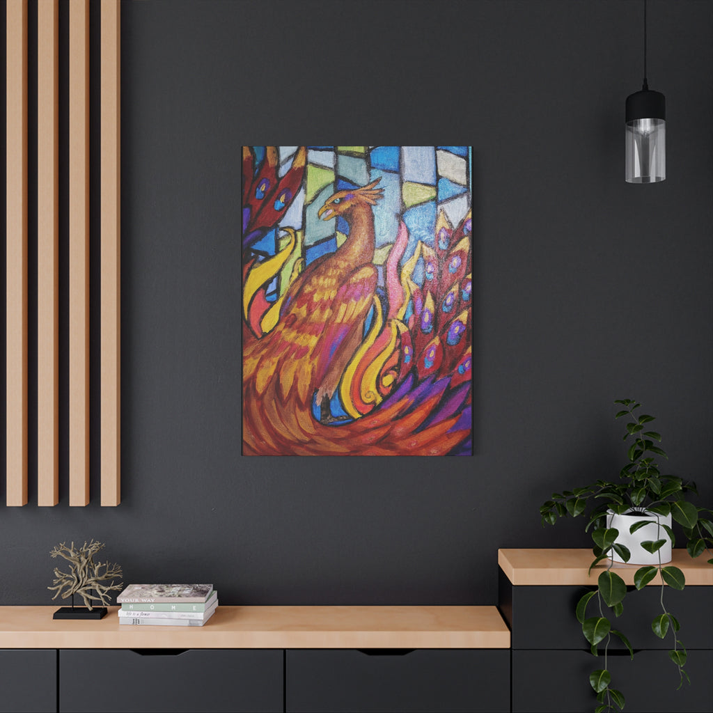 STAINED GLASS PHOENIX Stretched, 1.25"