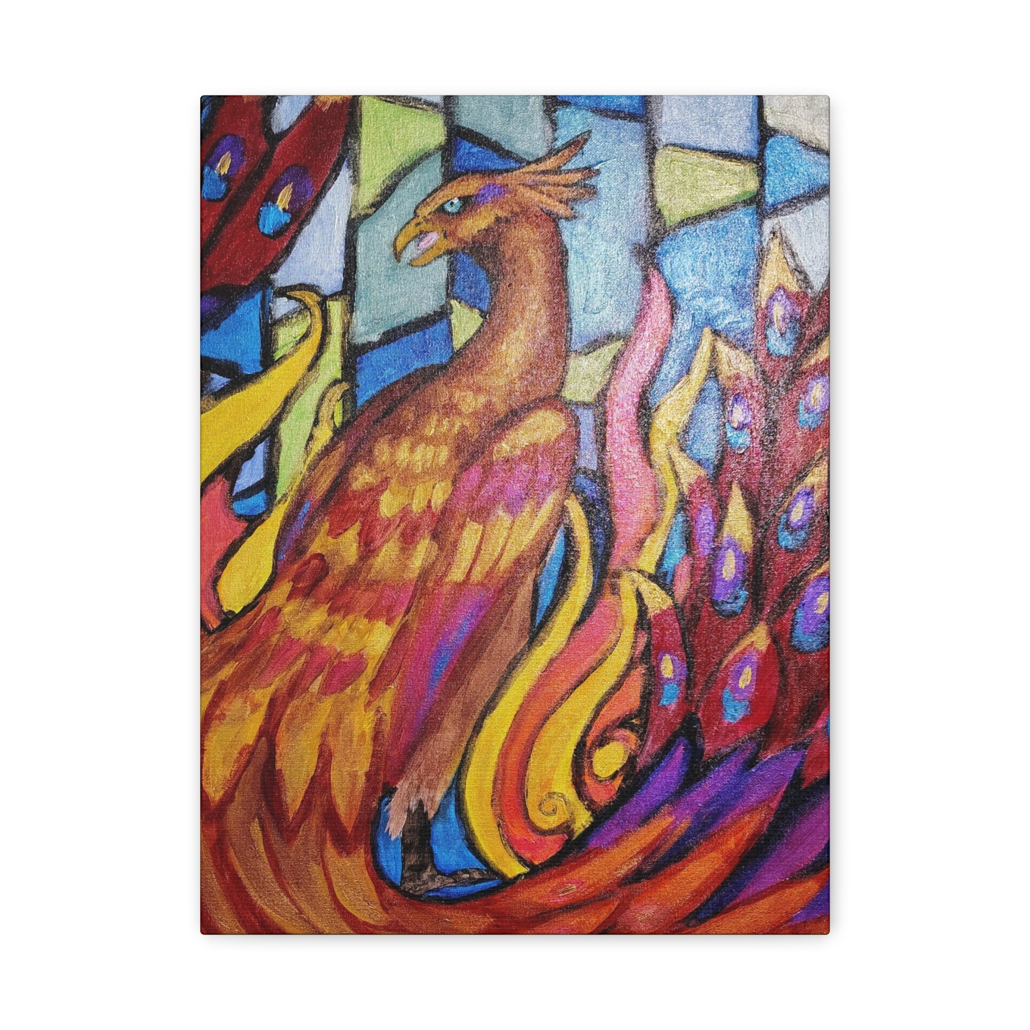 STAINED GLASS PHOENIX Stretched, 1.25"
