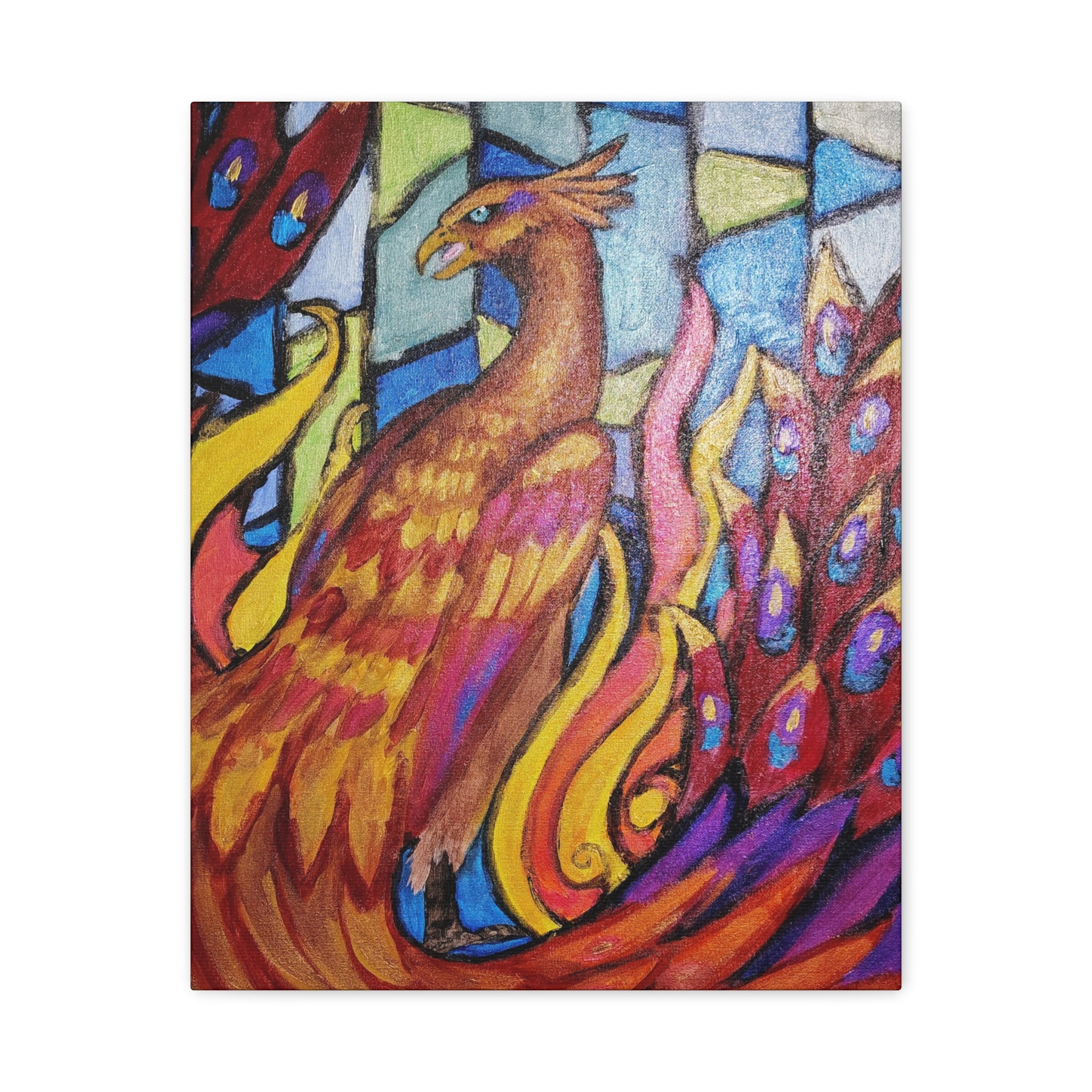 STAINED GLASS PHOENIX Stretched, 1.25"