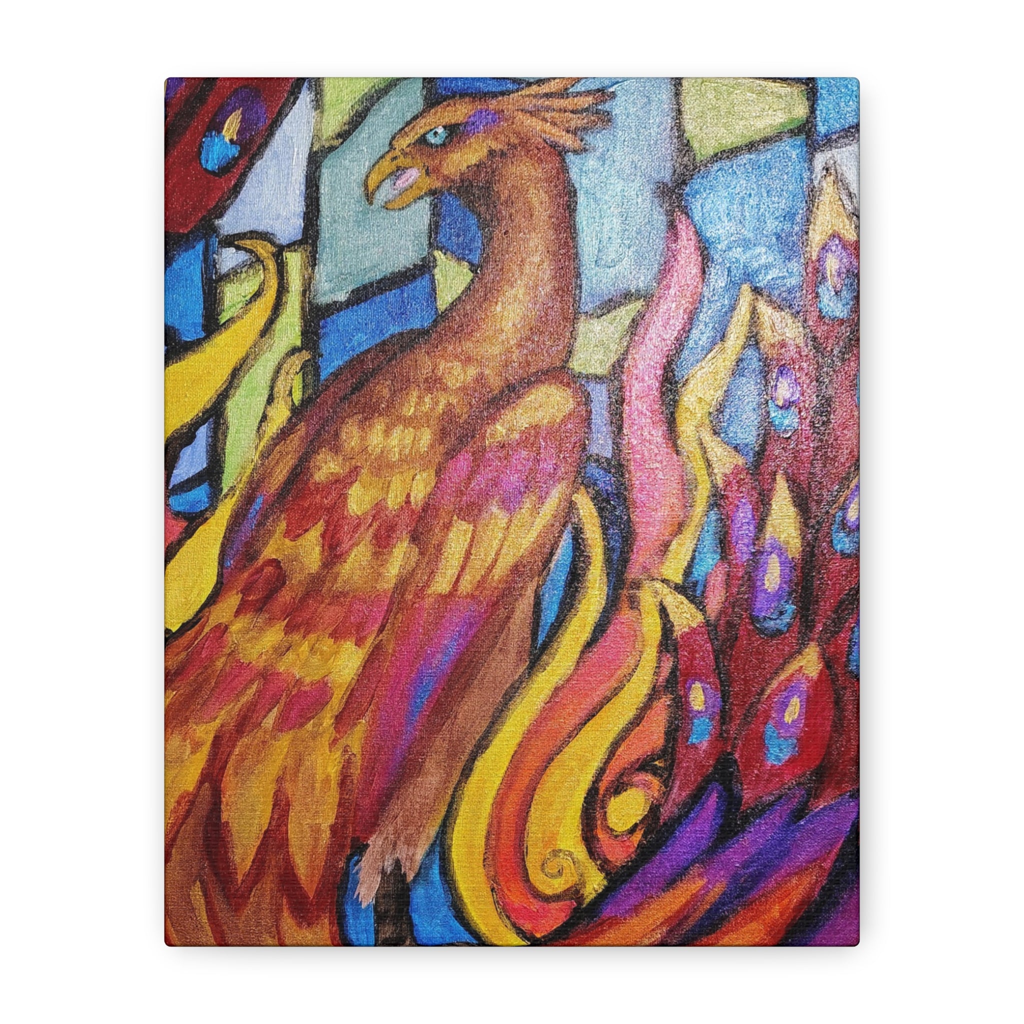 STAINED GLASS PHOENIX Stretched, 1.25"