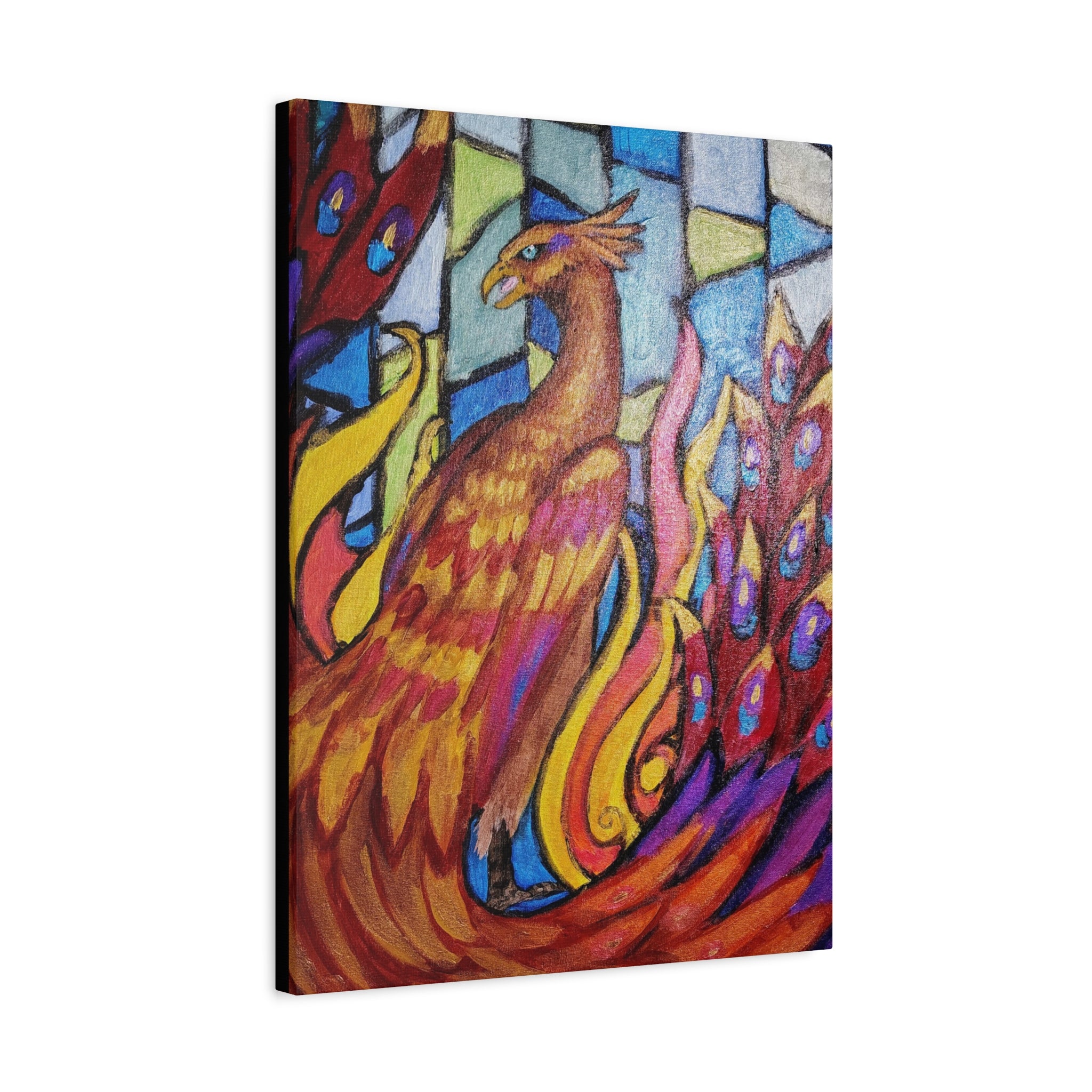 STAINED GLASS PHOENIX Stretched, 1.25"