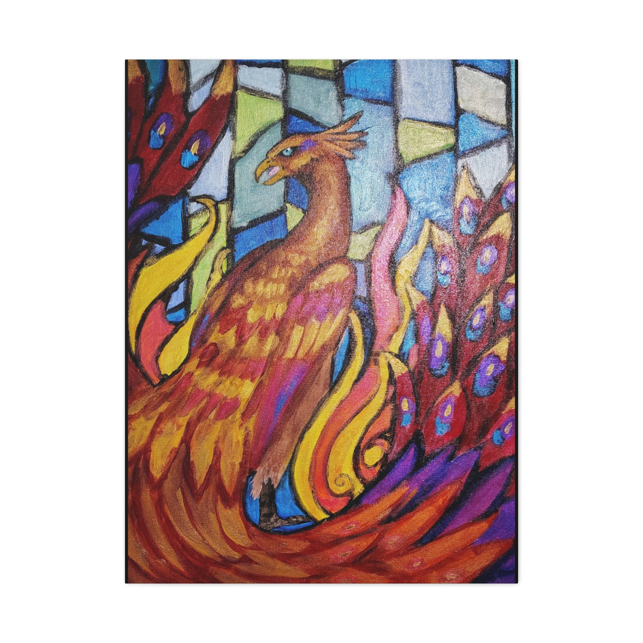STAINED GLASS PHOENIX Stretched, 1.25"