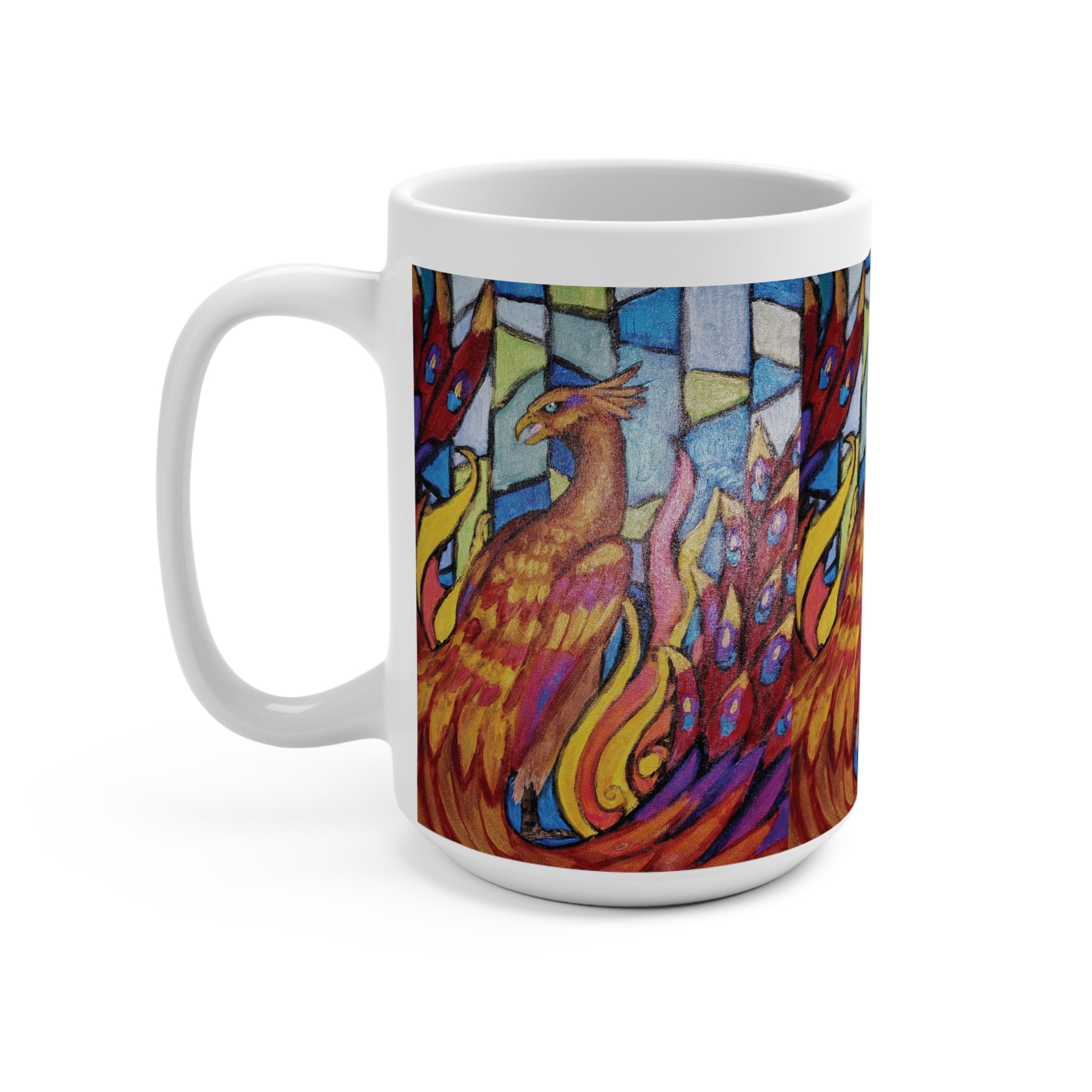 Stained Glass Phoenix white Mug 15oz