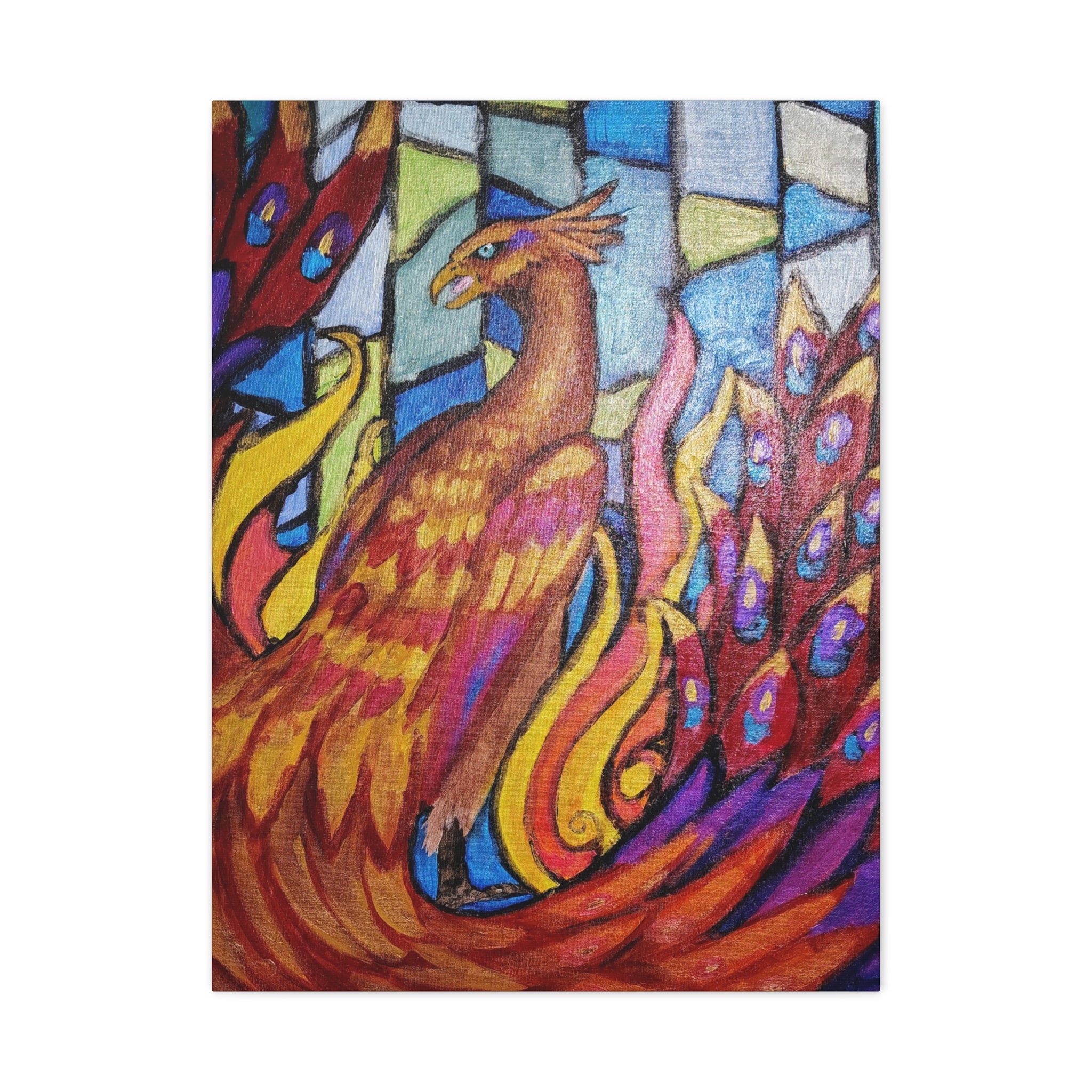 STAINED GLASS PHOENIX Stretched, 1.25"