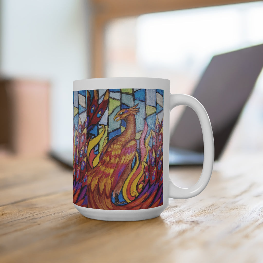 Stained Glass Phoenix white Mug 15oz