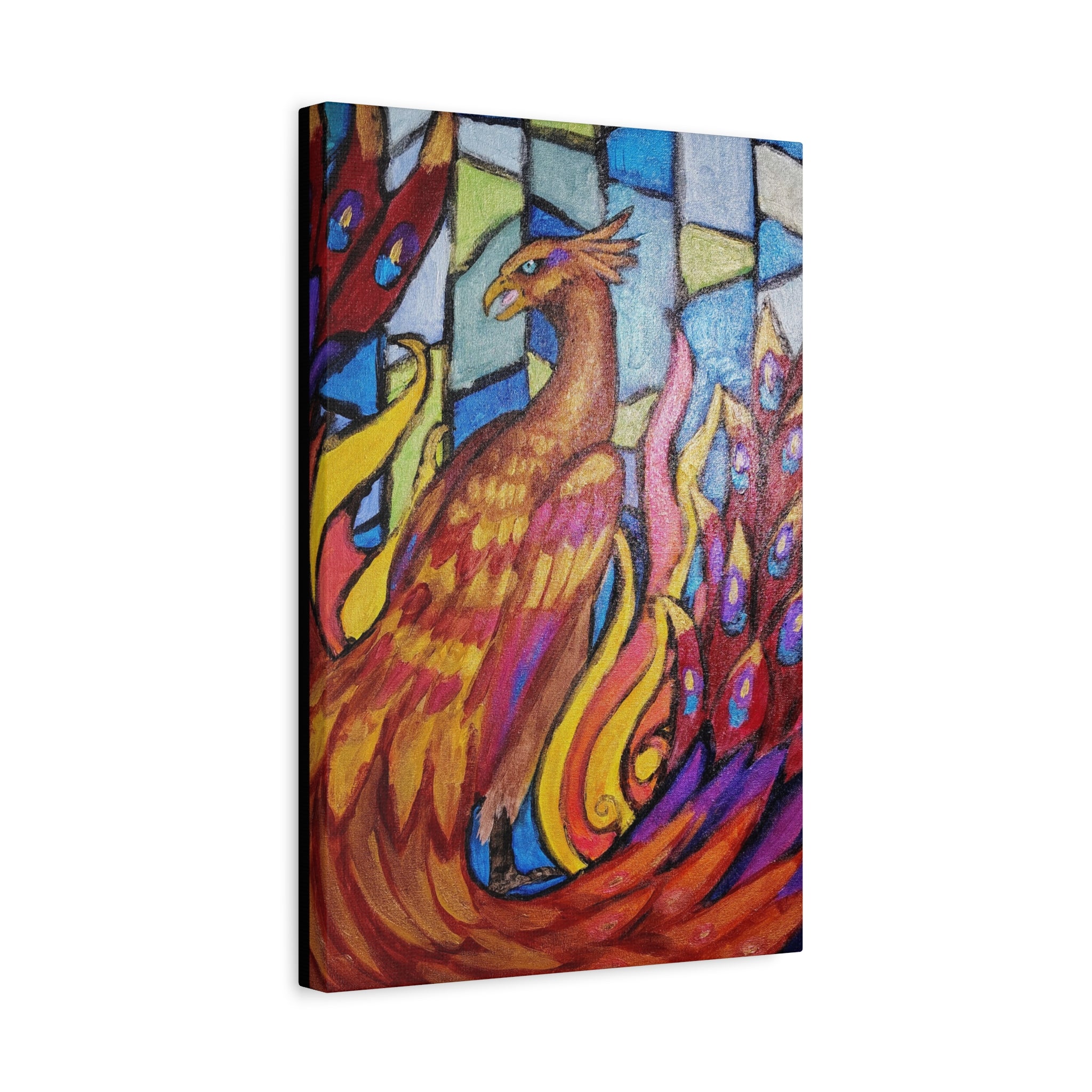 STAINED GLASS PHOENIX Stretched, 1.25"