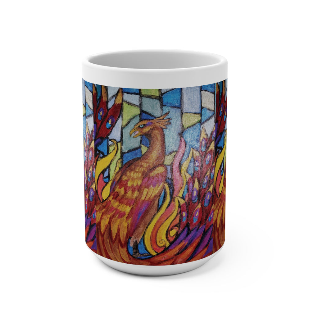 Stained Glass Phoenix white Mug 15oz
