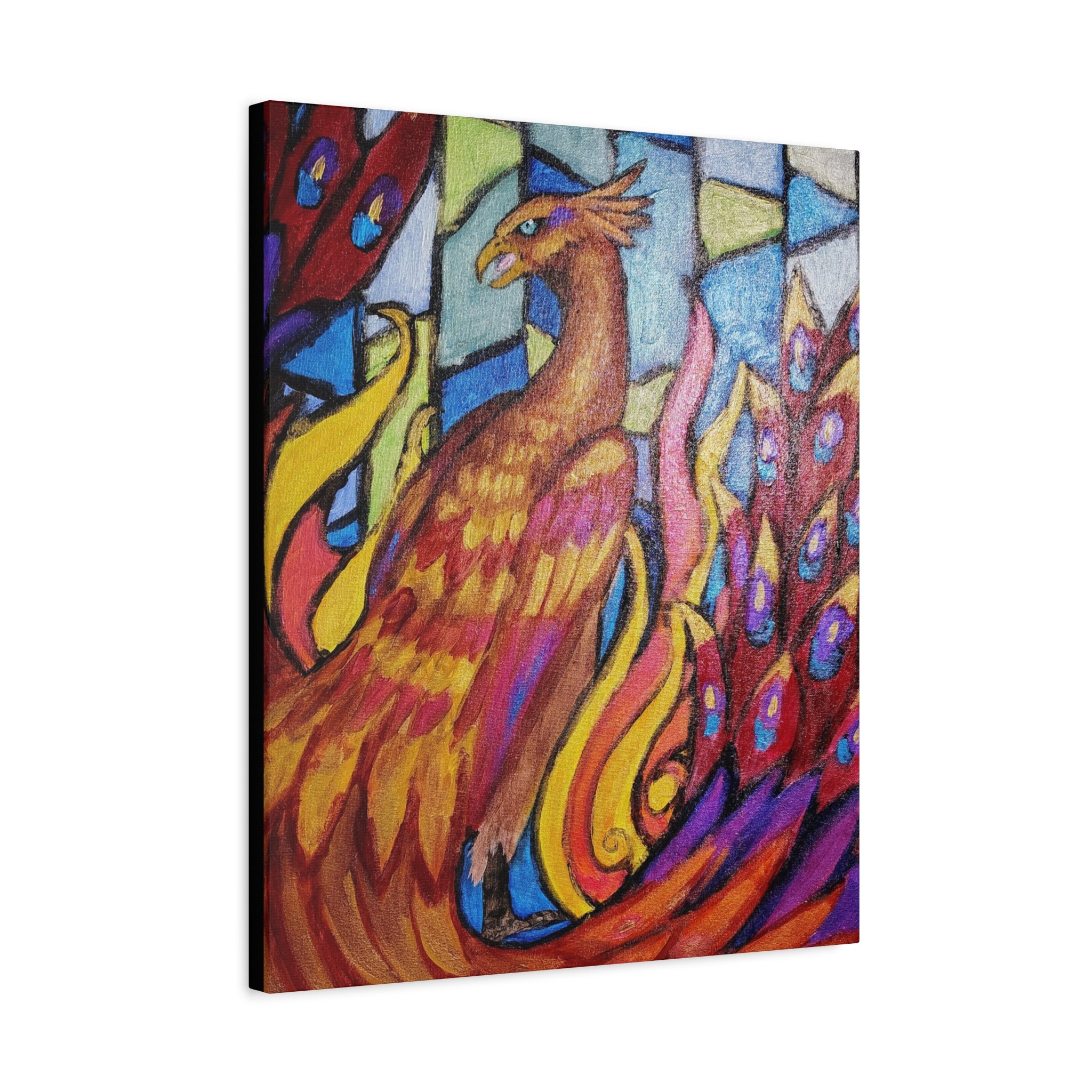 STAINED GLASS PHOENIX Stretched, 1.25"