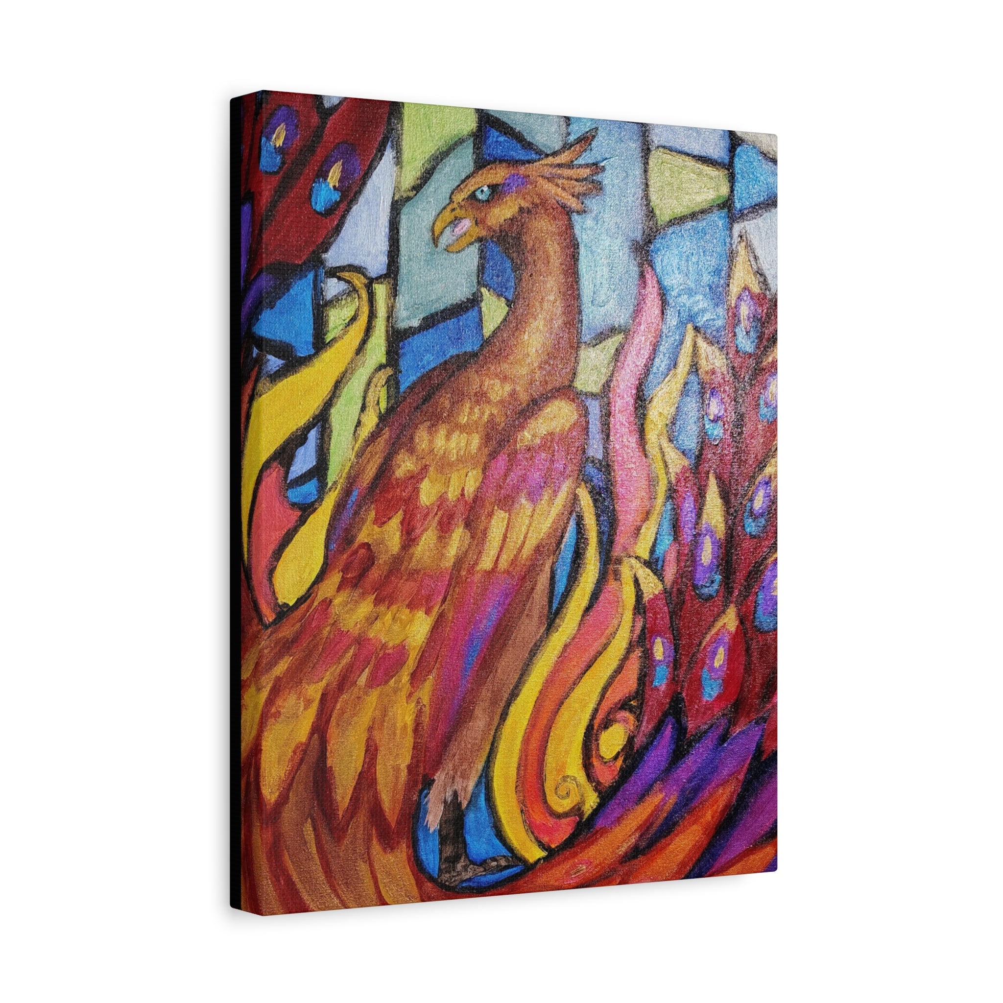 STAINED GLASS PHOENIX Stretched, 1.25"