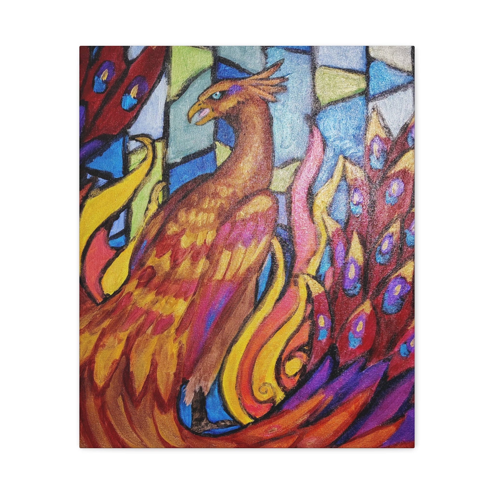 STAINED GLASS PHOENIX Stretched, 1.25"